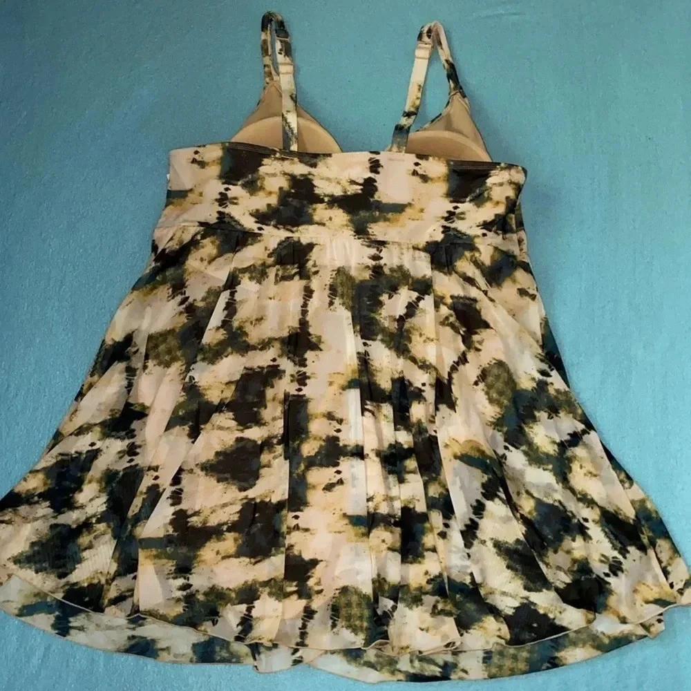 SWIM BY CACIQUE Fly Away tie dye print style swim dress faux wrap NEW size 28